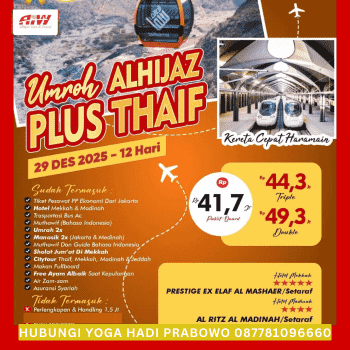 Paket Umroh Plus Thaif 2025 Program 12 Hari Des
