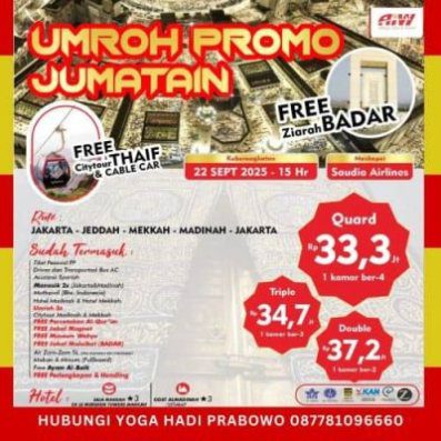 Promo Umroh September 2025 Paket 15 Hari Plus Thaif & Badar