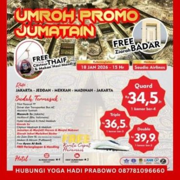 Promo Umroh Januari 2026 Paket 15 Hari Plus Thaif & Badar (KC)
